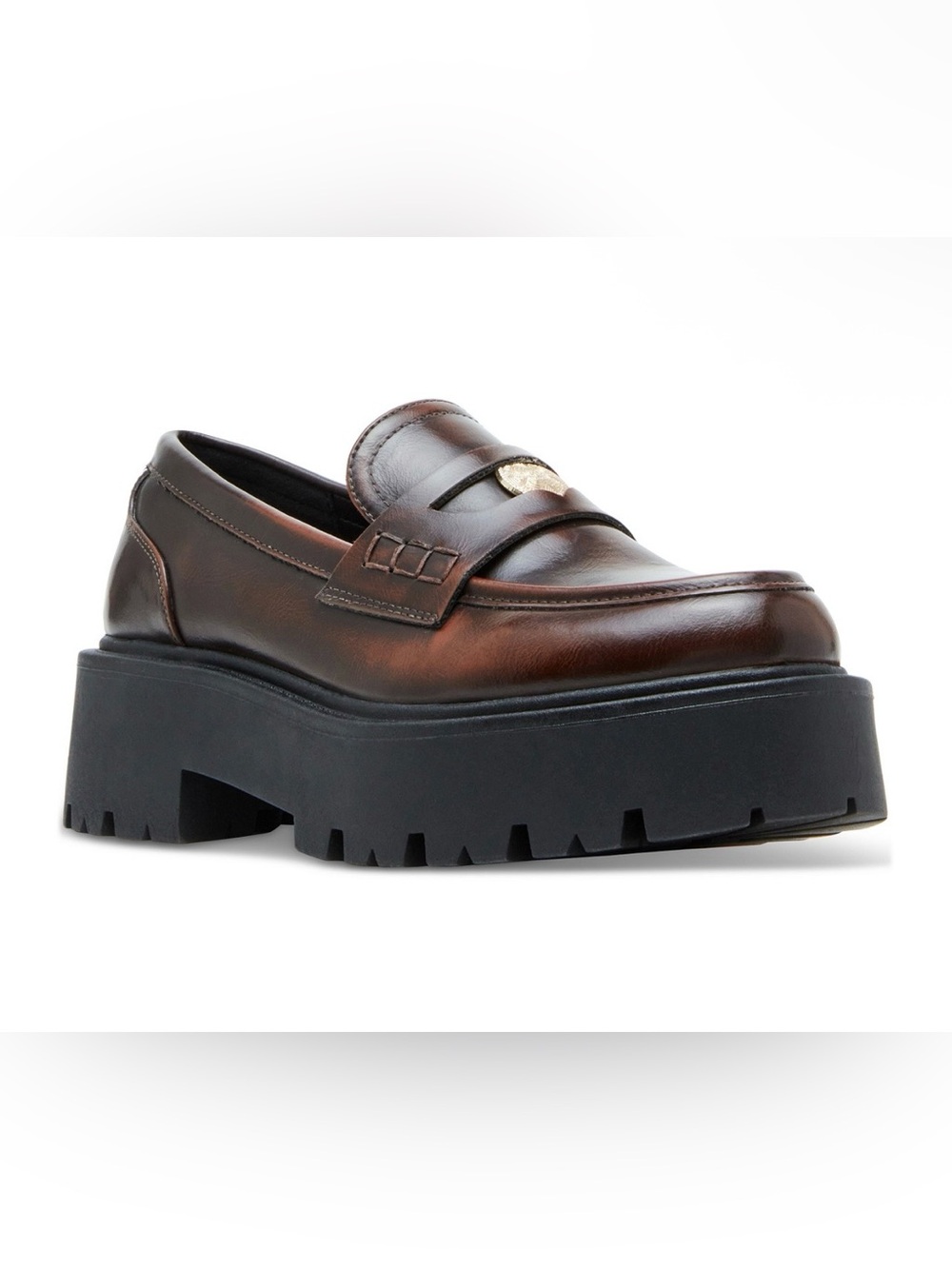 Women’s Madden Girl Brown Leather Lug-Sole Penny Loafers